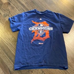 Detroit Tigers Blue T Short Baseball 2012 American League Champions Large L GUC